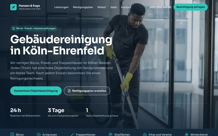 Startseite der Demo Hansen und Kaya Gebäudeservice am Computer