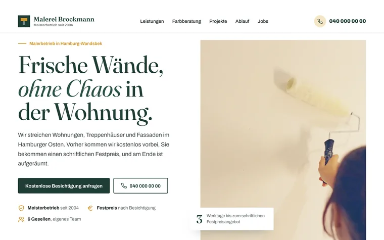 Startseite der Demo Malerei Brockmann am Computer